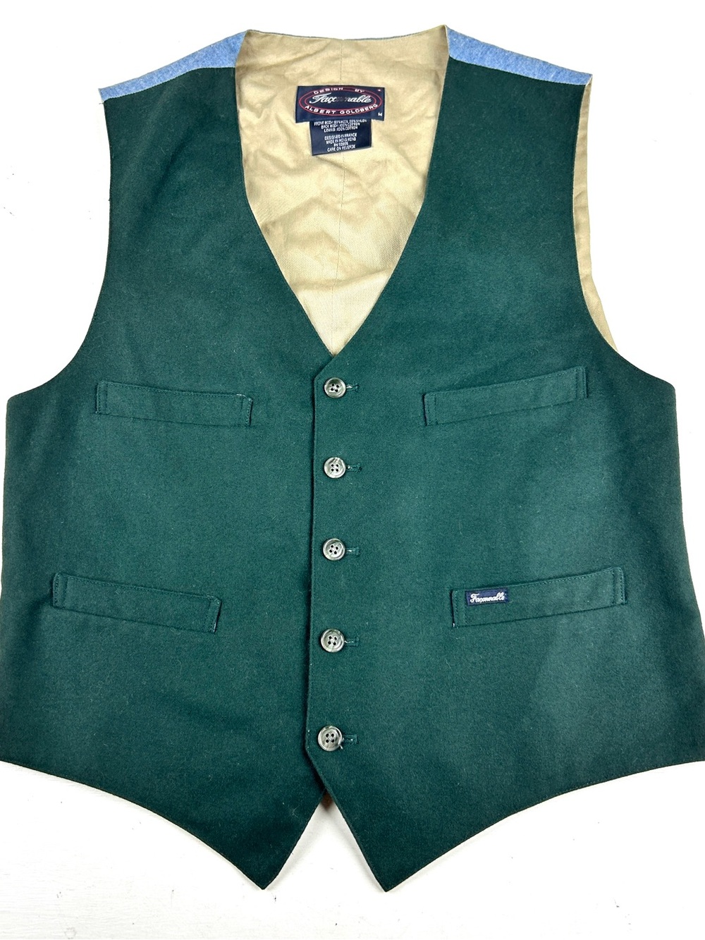 Faconnable Men’s Wool Waistcoat Vest Size Medium Green Wool Chambray Blue